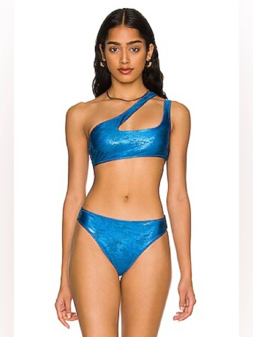 Solid & Striped Women's Metallic Blue The Brody Bikini Set Sz XL